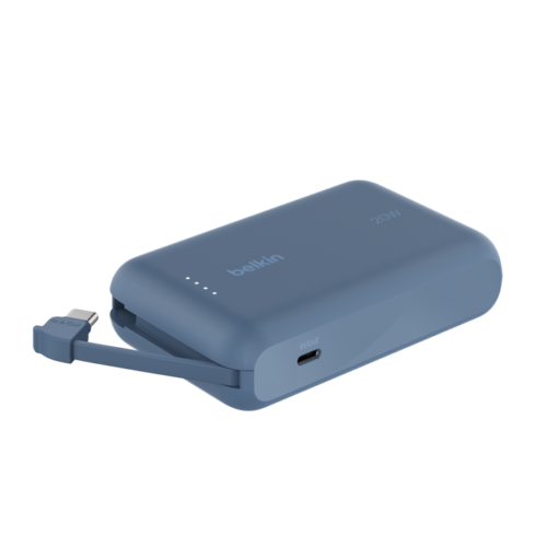 BOOSTCHARGE POWER BANK 10K, 20W PD with integrated USB-C Cable, Blue