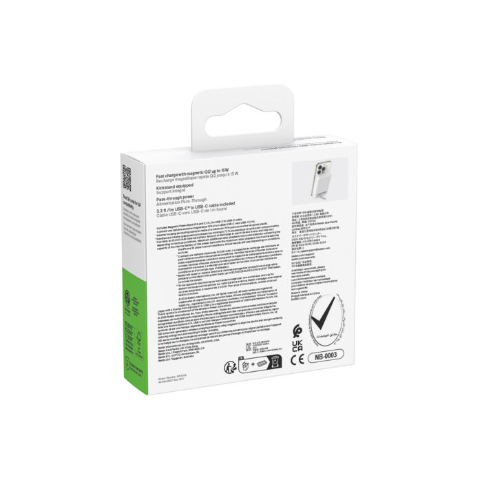 10K Qi2 15W, MAGNETIC WIRELESS POWER BANK + KICK STAND, WHITE - Image 2
