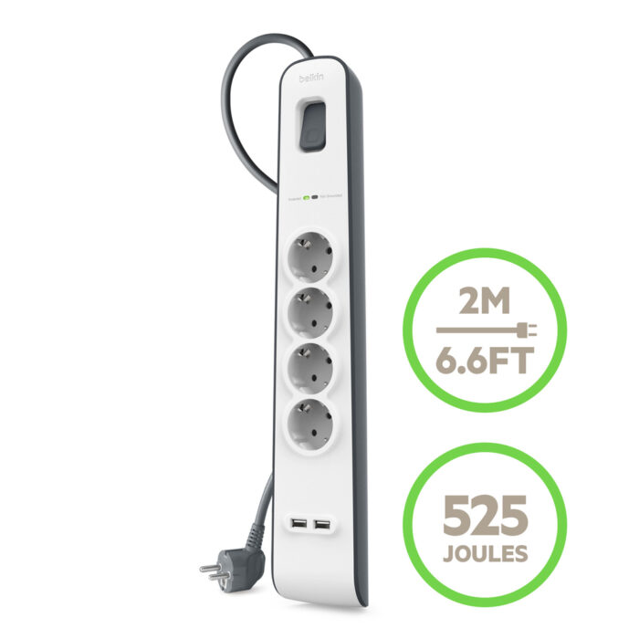 SURGE, 4 sockets, 525J, 2M, 2 USB-2.4A SHARED - Image 2