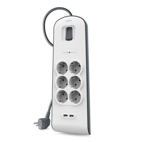 SURGE, 6 sockets, 650J, 2M, 2 USB-2.4A SHARED