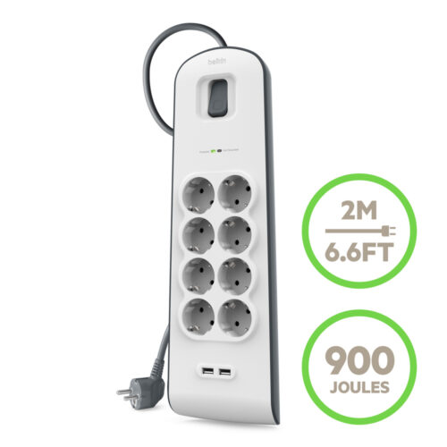 SURGE, 8 sockets, 900J, 2M, 2 USB-2.4A SHARED, updated version2