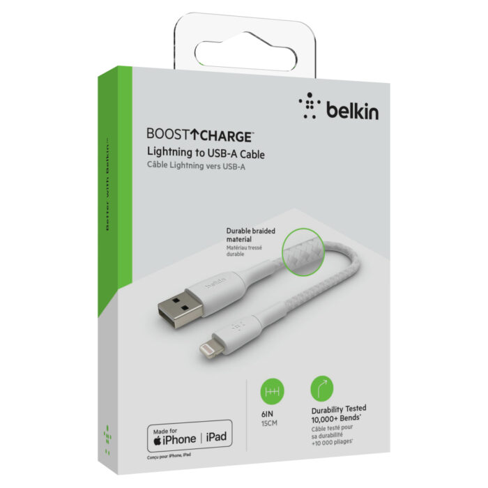 Lightning to USB-A Cable_Braided, 0,15M, White - Image 2