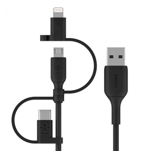 Universal charging cable (Lightning/Micro-USB/USB-C to USB-A), 1M, Black