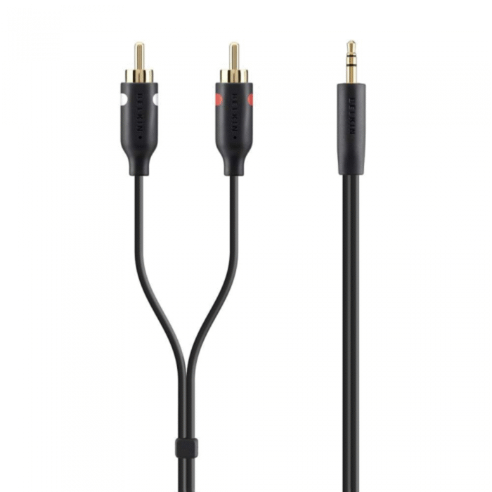 CABLE,AUDIO,3.5mm/2xRCA,M/M,2M,PORTABLE,BLK,GOLD