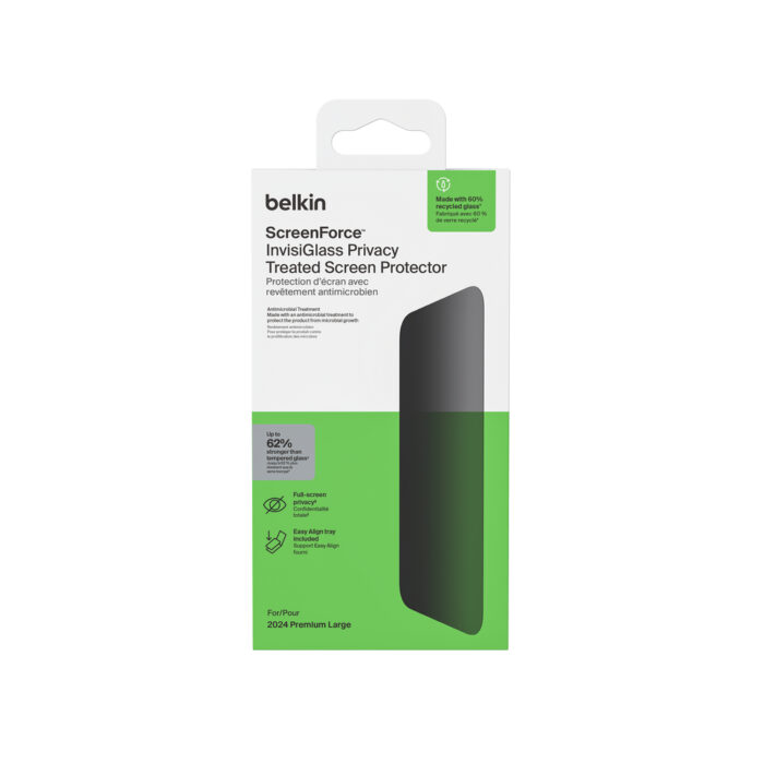 ScreenForce Recycled Invisiglass Privacy Anti-Microbial Screen Protection for iPhone 16 Pro