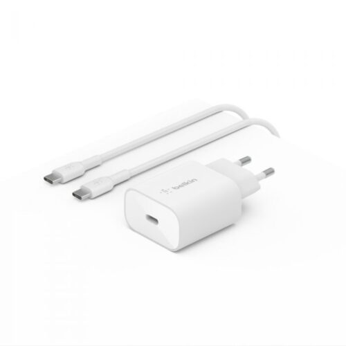 25W USB-C PD/PPS Home Charger with 1M PVC, C-C CABLE WHT