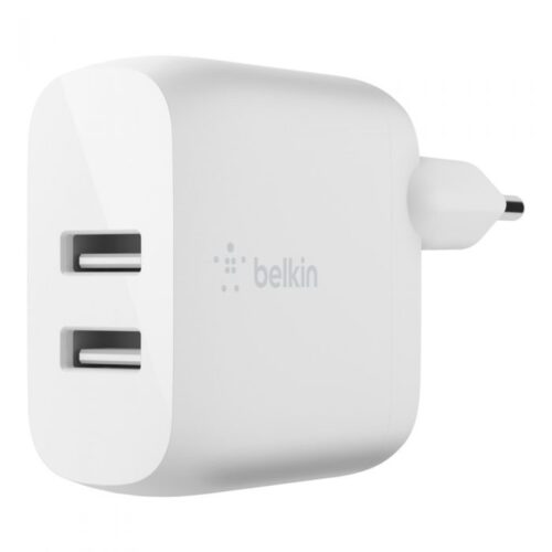 Dual USB-A Wall Charger with 1M PVC A-C, 24W, WHT