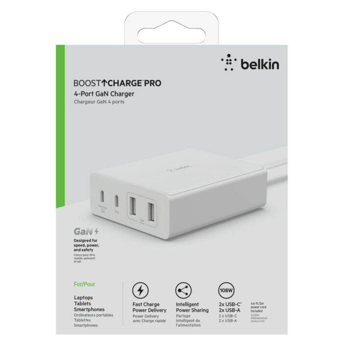 108W USB-C CHARGER, GAN 4-PORT WHT 2M CORD - Image 2