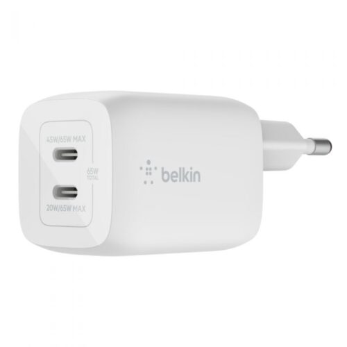 65W DUAL USB-C GAN WALL CHGR, W/PVC 5A, C-C, 2M WH