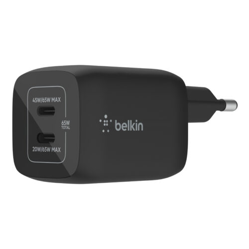 65W DUAL USB-C GAN WALL CHARGER WITH PPS, Black