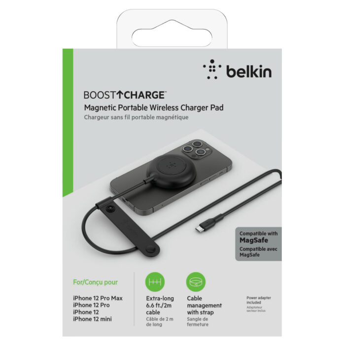 Magnetic Portable Wireless Charger Pad - with PSU, 7.5W, Black