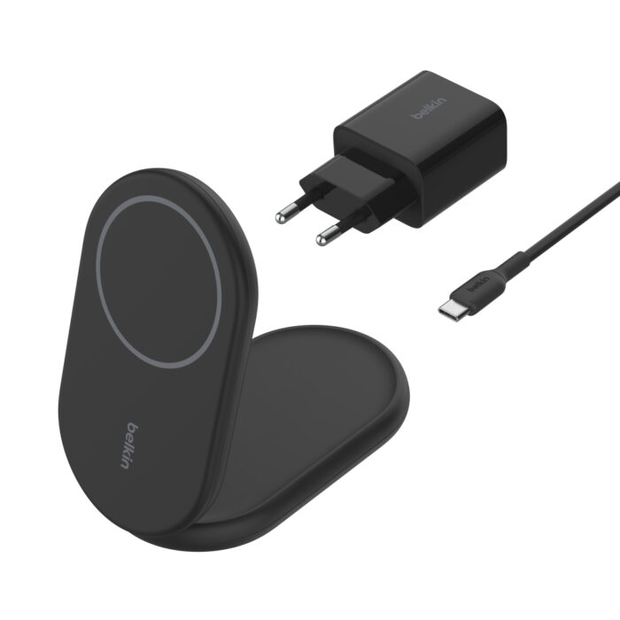 BOOST^CHARGE™ Qi2 15W Magnetic Foldable Wireless Charging Stand, Black - Image 2