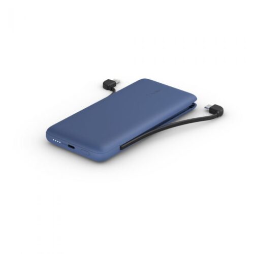 10K POWER BANK, 18W PD, With integrated cables, BLUE